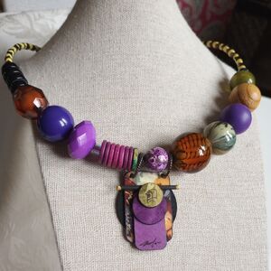 Suzanne Bellows Signed Necklace. One Of A Kind! purple pharaoh art glass